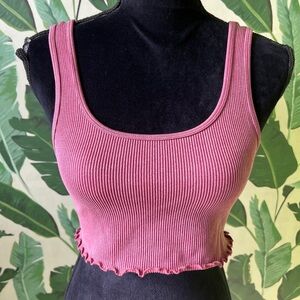 Aeropostale Womens Maroon Ribbed Lettuce Hem Crop Tank Top Medium